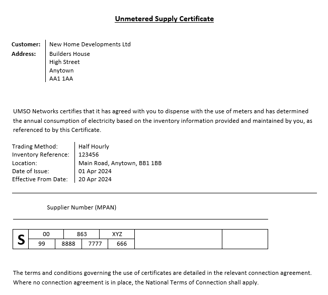 UMSO Supply Certificate